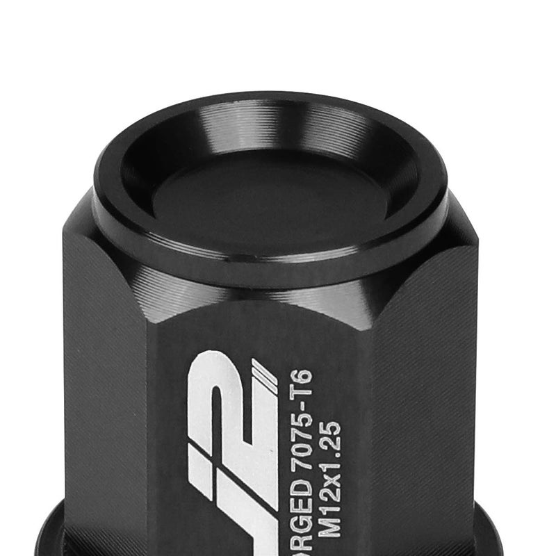 J2 Engineering LN-T7-024-125-BK 20Pcs M12 x 1.25 7075-T6 Aluminum 35mm Close-End Lug Nut w/Socket Adapter (Black) - Image 5